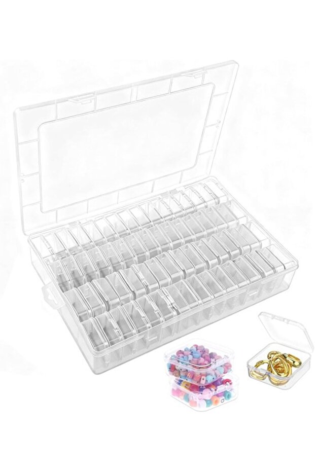 64 mini storage boxes (5 x 5 x 2 cm), mini storage boxes with lids, for organizing small parts, beads, screws and jewelry.