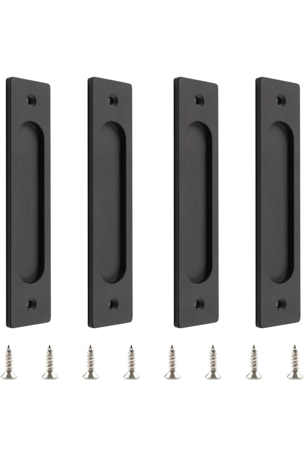 18cm rectangular sliding door handle, 4 black aluminum flat handles, non-stamped, suitable for doors, cabinets and barn sliding windows.