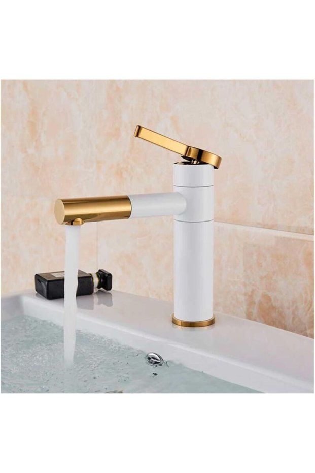 Minimalist modern black cylindrical bathroom sink faucet, basin faucet - white gold, 20cm