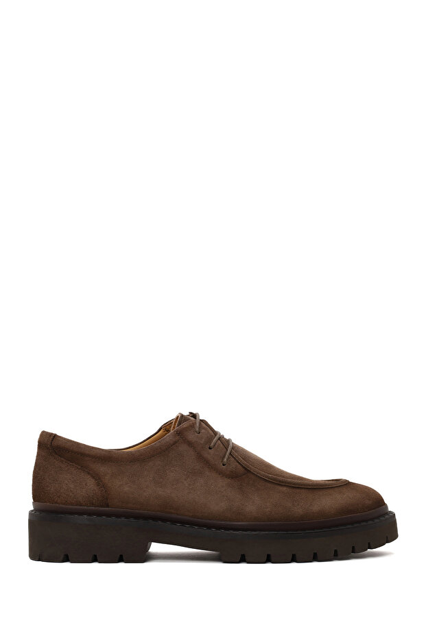 Men's Beige Lace-Up Thick Soled Suede Leather Casual Shoes Wm680016Ds