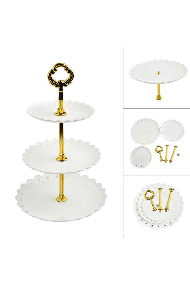 White trumpet 3 Layer Cake Stand Fruit Plate Tray Display Birthday Party Dessert Wedding