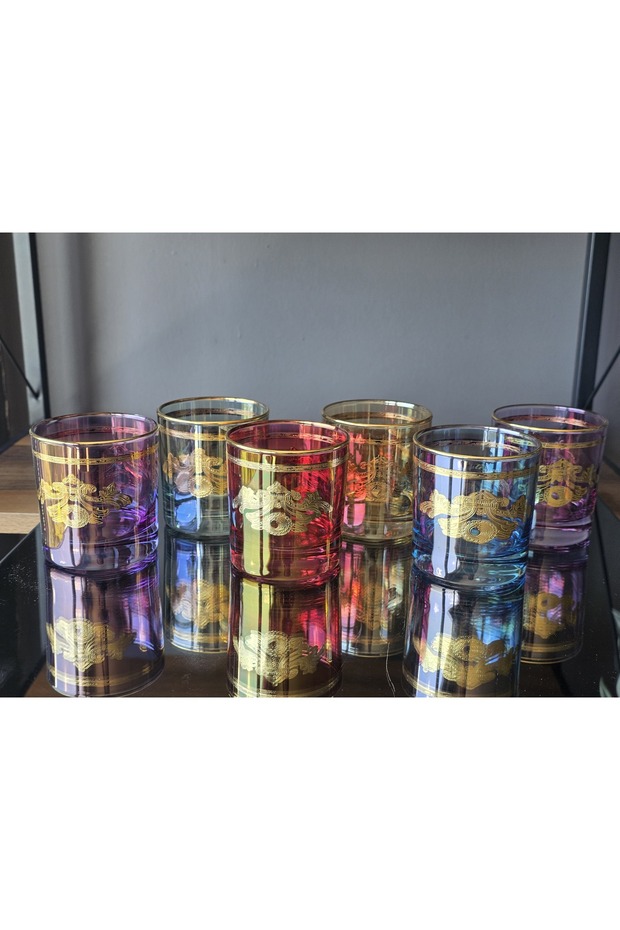 Handmade Crystal Li̇loya Mixed Lustered 24K Gold Embellished 6-Piece Presentation Water Set