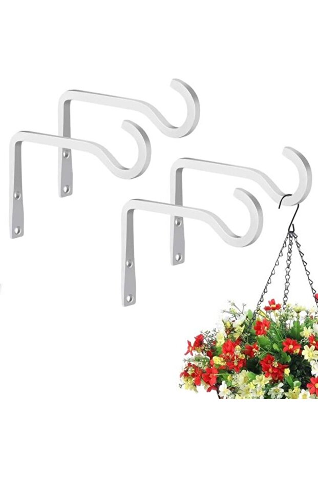 Suitable for Pack Wall Hanging Basket Bracket Plant Holder Hooks Garden Flower Pots 4 Pcs White