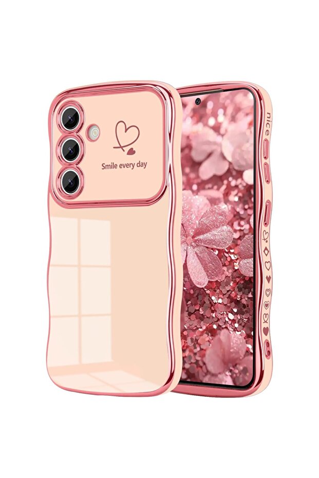 Phone case for Samsung Galaxy A54 5G, cute wavy-edged design, ultra-thin electroplated shockproof silicone protective case, pink.