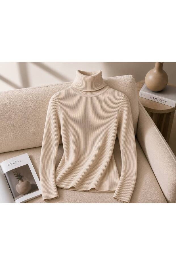Women's Basic Ribbed Knit Sweater Turtleneck Flexible Fitted Fit