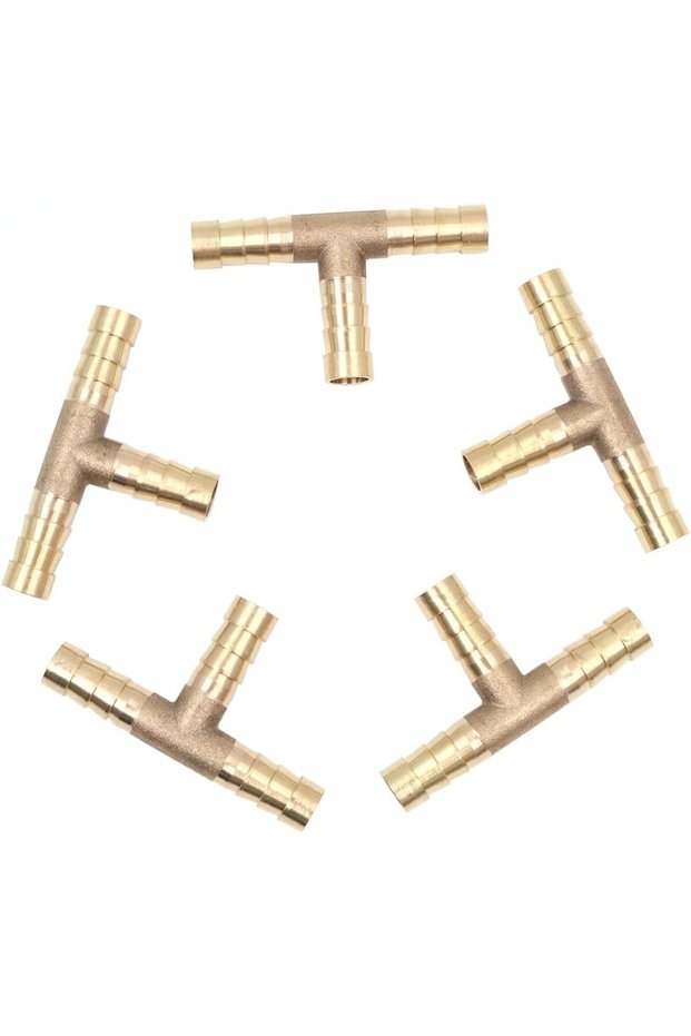 5 Brass Hose Fittings, 10mm - Tee-T - Fuel/Air Hose Fittings - T-Connectors