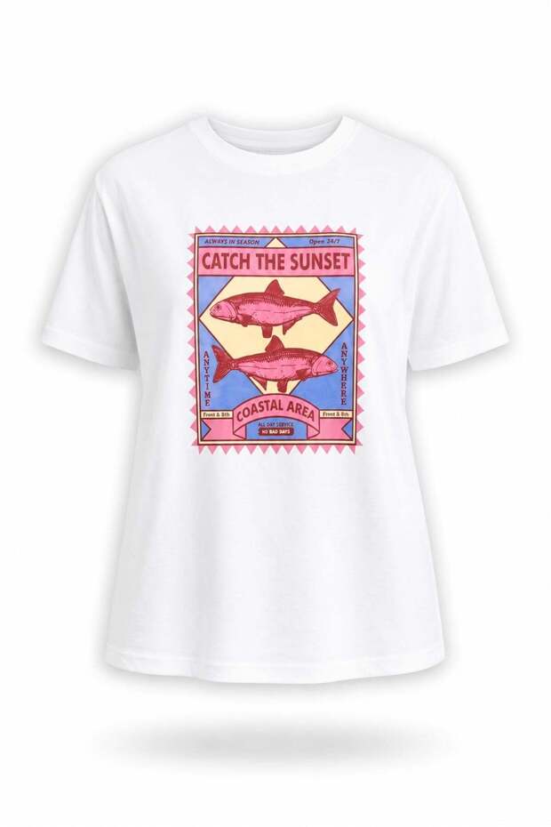 White Catch the Sunset Printed T-Shirt 12200