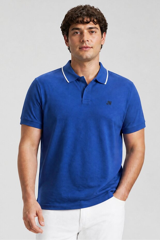 Men Classic Fit Embroidered Logo Short Sleeve Polo Shirt, Blue