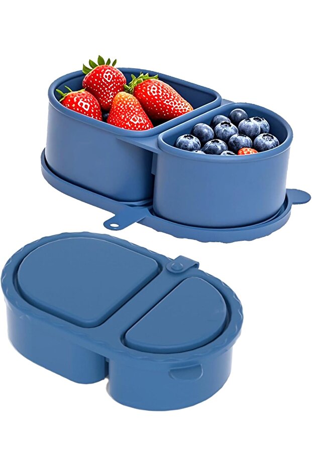 Silicone snack container with lid, portable silicone food storage box, suitable for travel, office, picnic (blue), 2-pack