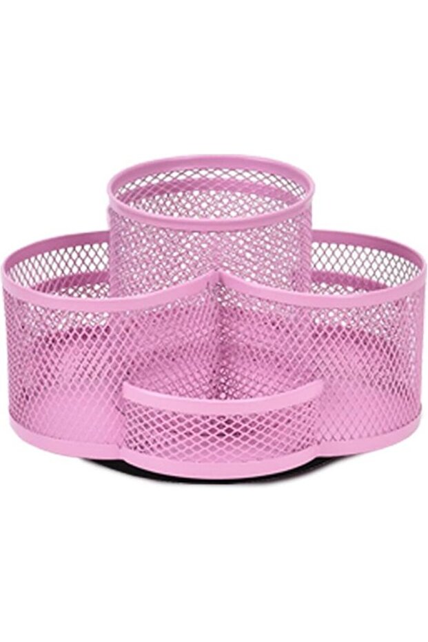 360° Rotating Multi-Functional Pen Holder with 7 Compartments & Non-Slip Pad - Pink (Large)