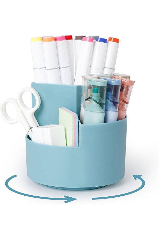 Rotating pencil holder, office desk storage box, 360-degree rotating pen holder (with 3 compartments), large-capacity office pen storage cabinet