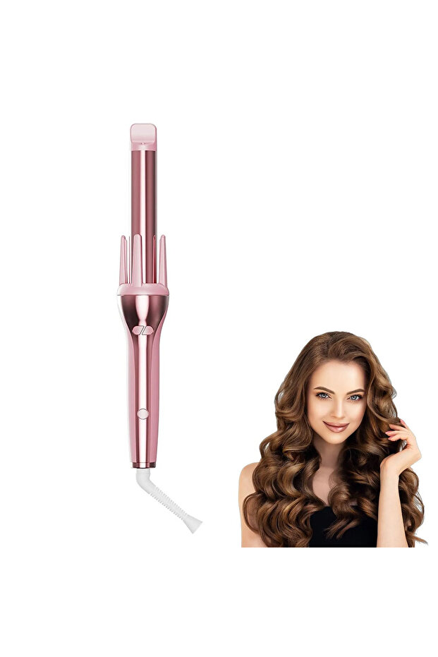 28mm curling iron, one-button automatic curling iron, rapid heating, self-rotating curling iron, temperature range 160-200°C, dual voltage, pink.
