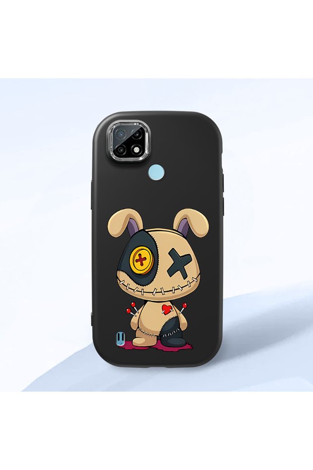 Realme C21 Compatible Case Camera Protector Black Silicone Couple Phone Case with Character Pattern