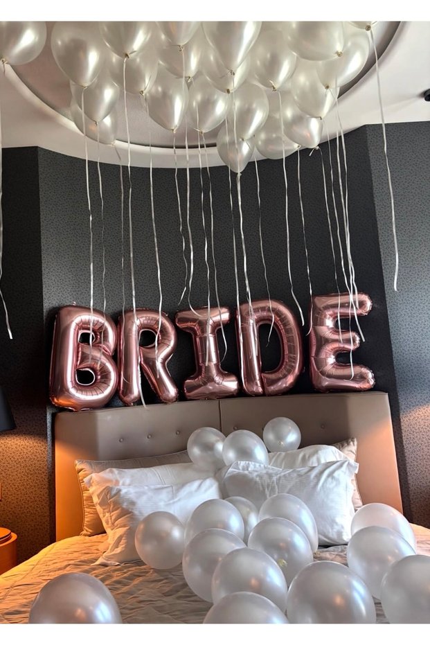 Rosegold Bri̇de Foil Balloon 34 Inch and Pearl White Balloon Set 21 Pieces