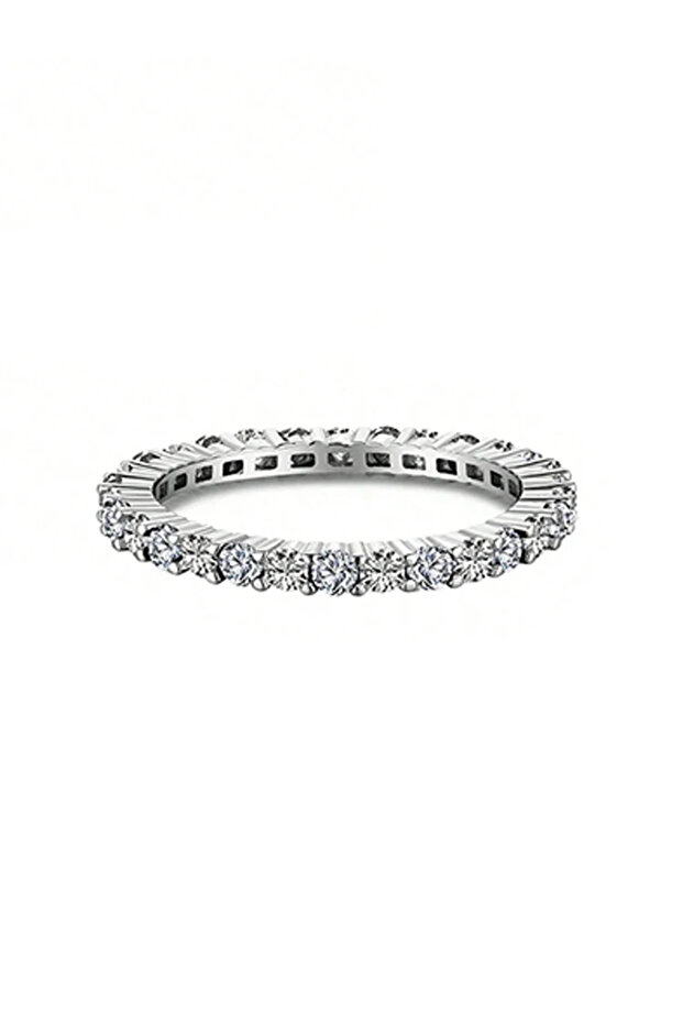7 Silver Full White 925 Sterling Silver Fashion Shiny 1.4mm Full Zircon Stackable Plain Ring For Wom
