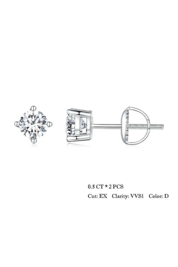 Silver 0.5CT 925 Sterling Silver Earrings 0.5-2CT Moissanite Stud D Color VVS1 Classic Dazzling Earr