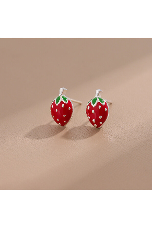 Silver Fashion Exquisite Cute Strawberry Creative Fruit 925 Sterling Silver Jewelry Epoxy Plant Popu