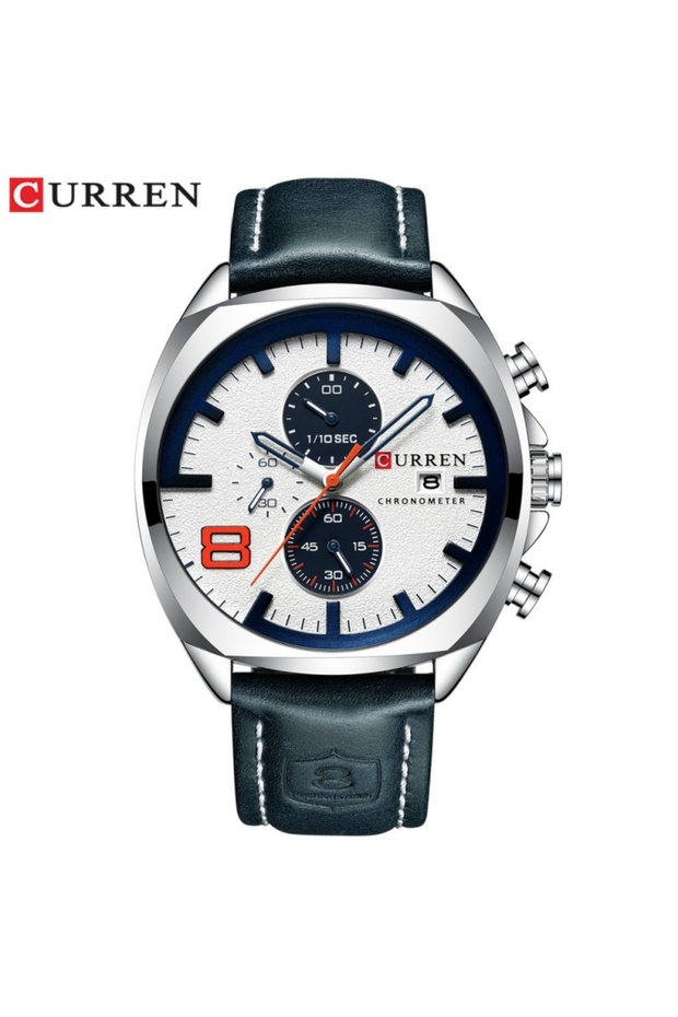 Curren D CURREN 8324 Classic Quartz Watch Round Waterproof Leather-strap Watch, Minimalist Six-hand