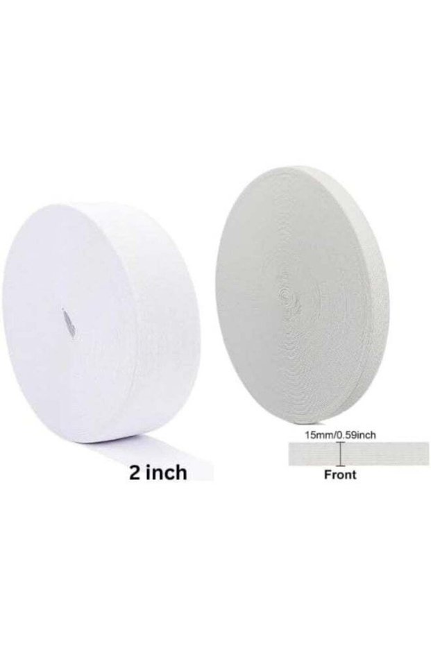 Pack of 2 Knit Elastic Bands – 2 Inch x 0.59 Inch Flat Stretch Elastic, White | Soft Elastic for Sewing, Waistbands, Clothing Repair, Crafts & DIY Projects