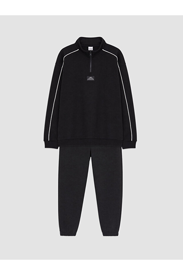 Lcw Kids Black Zippered High Collar Boys' Tracksuit Set