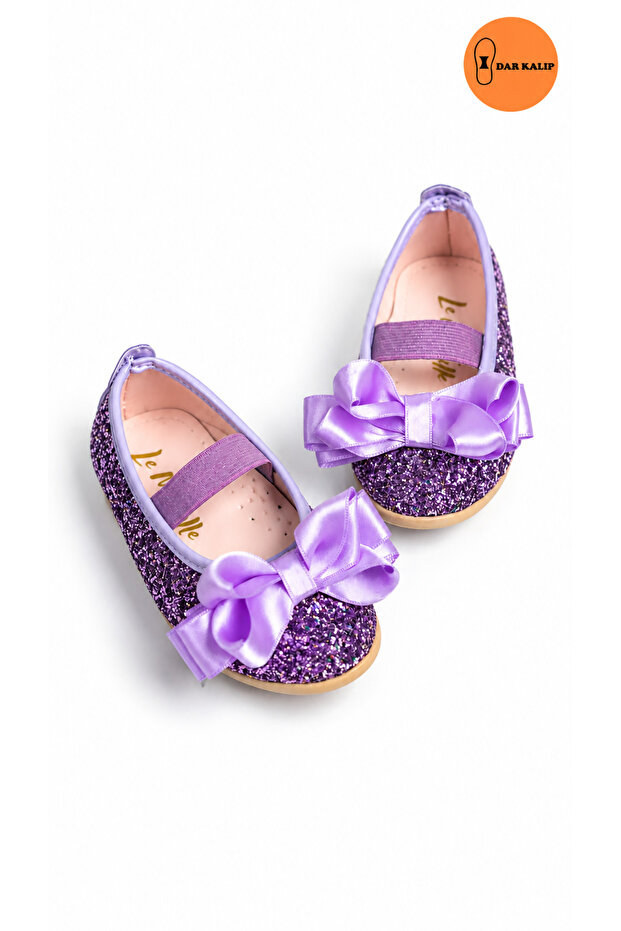 Lilac Bow Glitter Girls' Shoes - Size 23