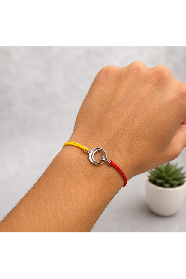 Red and Yellow Adjustable Drawstring Bracelet with Moon and Star Detail