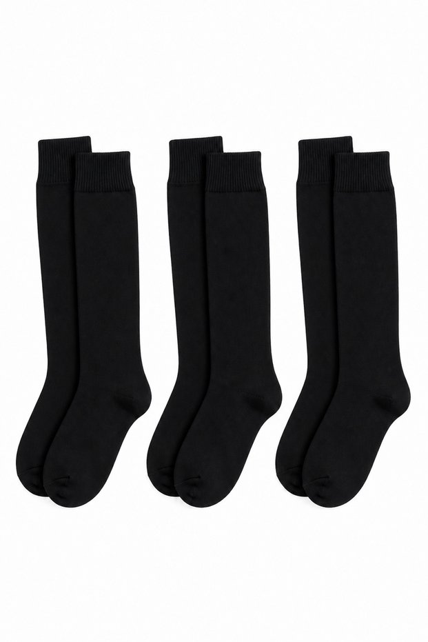 3-Pack Children's Knee-High Socks 80% Cotton White Black Color Options 7-8 Years 9-10 Years 11-12 Years Flexible Comfortable Daily School Socks