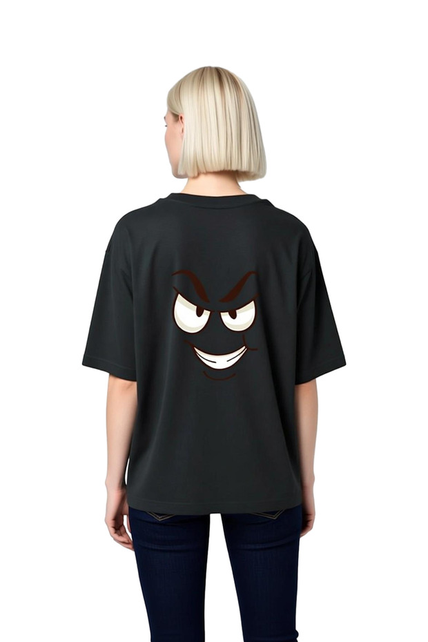Women's Oversized Cartoon Face Printed Short Sleeve T-Shirt with Exaggerated Eyes Design Relaxed Fit Casual