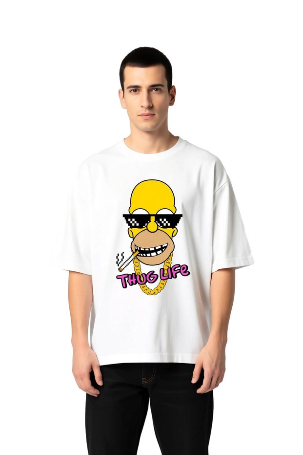 Men's Oversize Graphic Printed T-Shirt Street Culture Themed Cartoon Design Relaxed Fit Casual Stylish