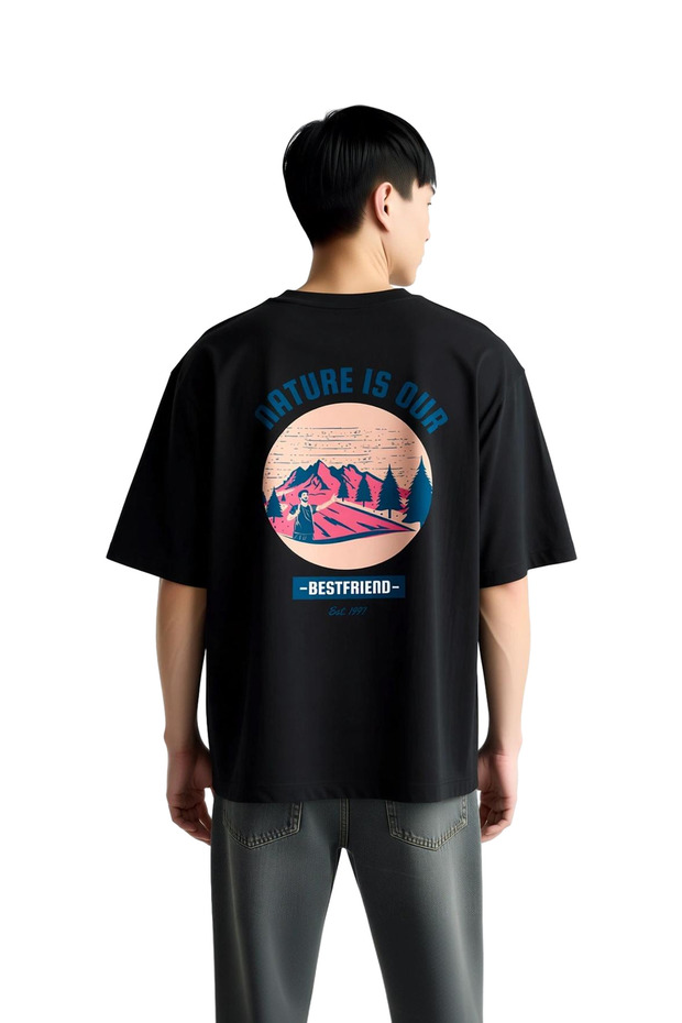 Nature Is Our Friend Adventure Printed Men's Oversize T-Shirt