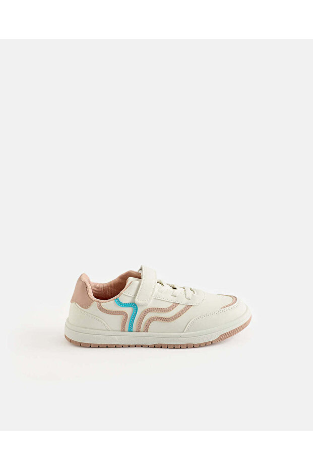 Girls White Striped Low Top Sneakers