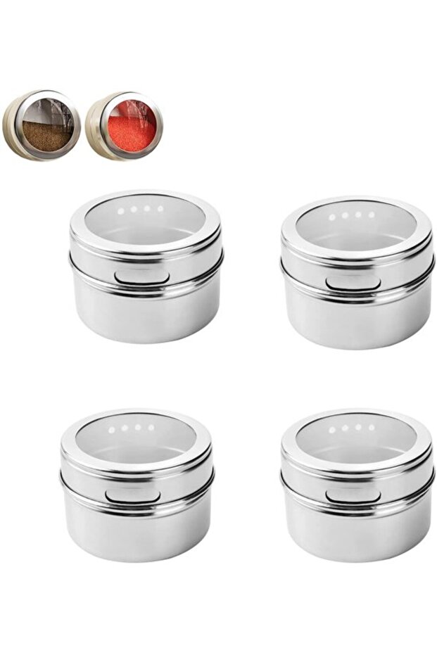 Four-piece magnetic stainless steel seasoning jar set, silver