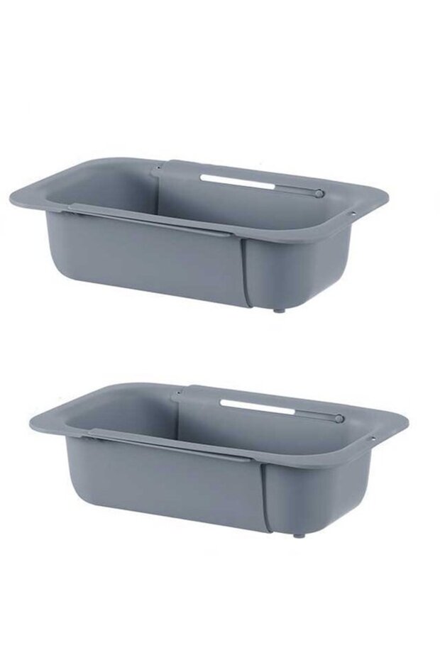 2-piece telescopic drain basket set, sink storage, suitable for fruits and vegetables, gray.
