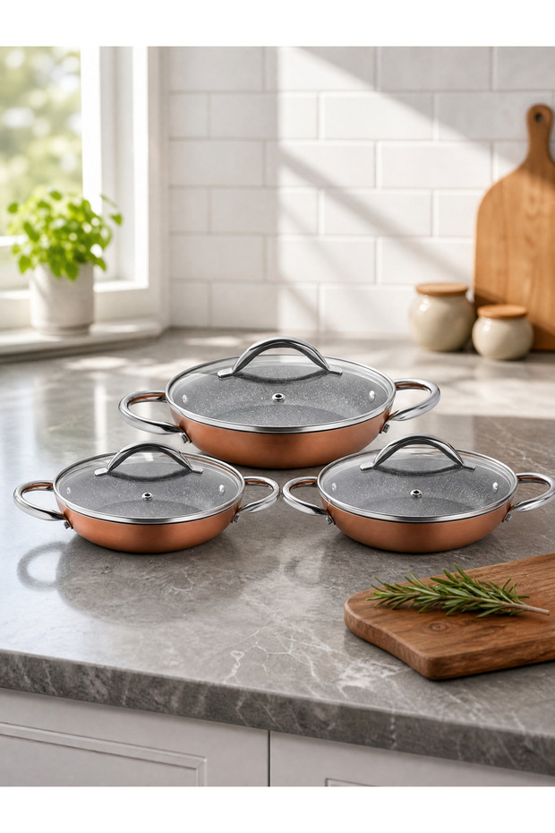 Granit Omlet Set Kapaklı Bronz 6 Parça
