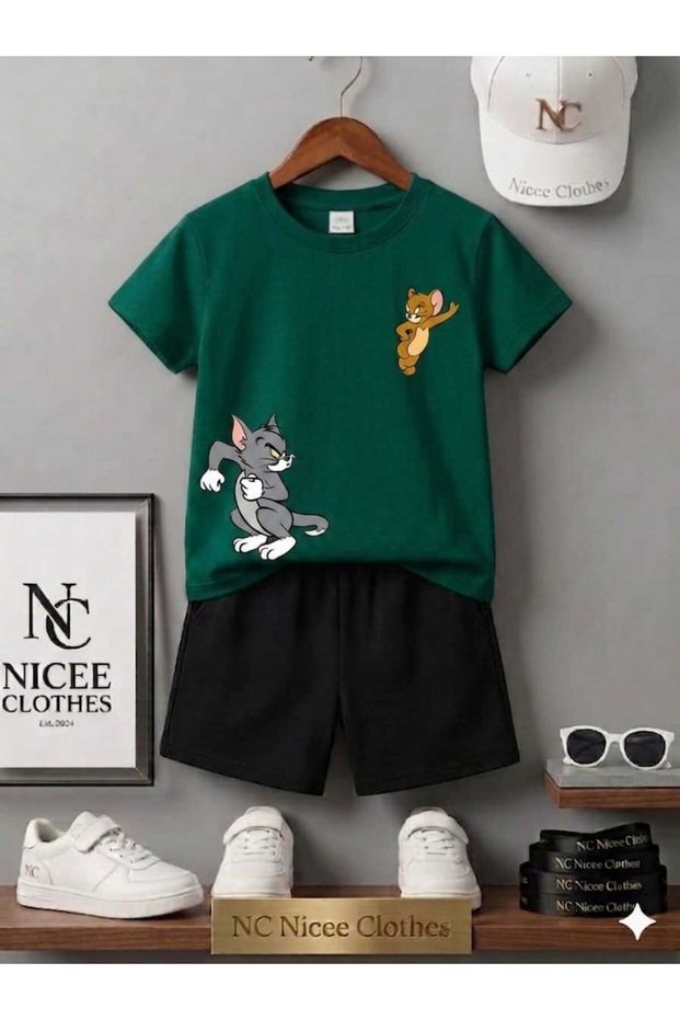 Summer Children's T-Shirt Shorts Unisex (Printed with Fragile Tom and Jery)