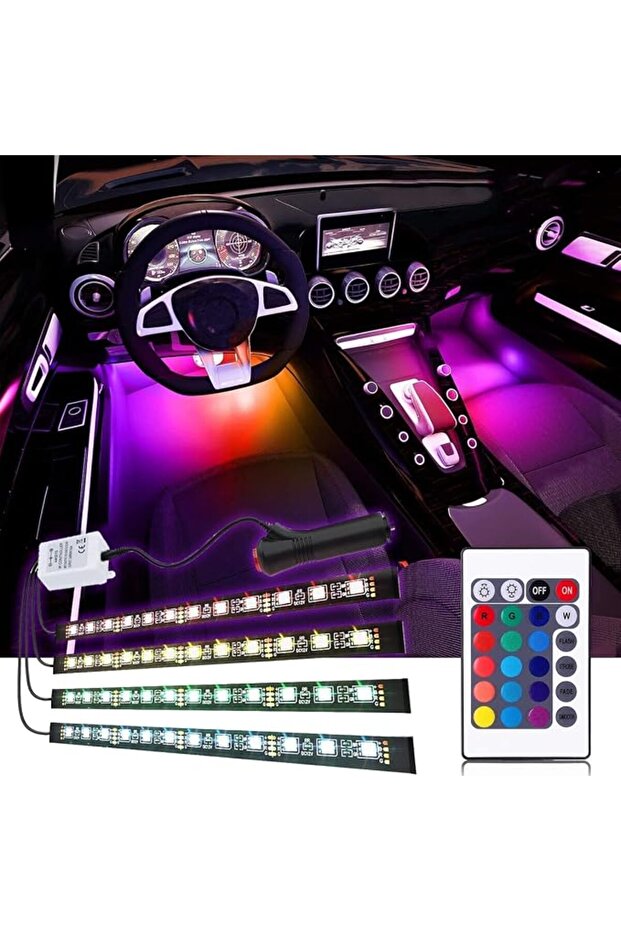 شريط إضاءة LED للسيارة من EJ's SUPER CAR، 4 قطع بـ 36 مصباح LED متعدد الألوان، إضاءة داخلية للسيارة تحت لوحة القيادة