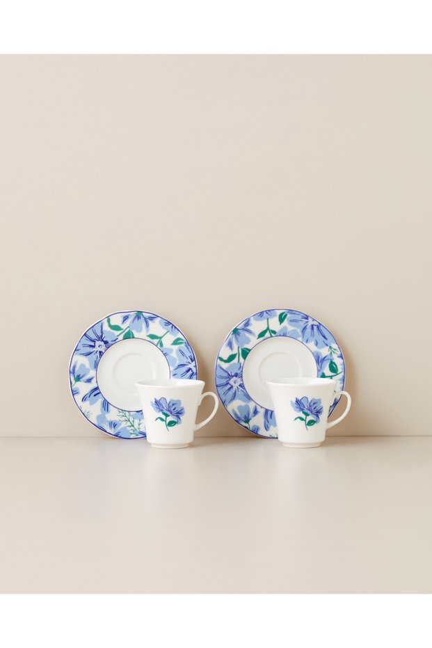 Bluvia Porcelain 4 Piece Coffee Cup Set for 2 People 80 ml Blue