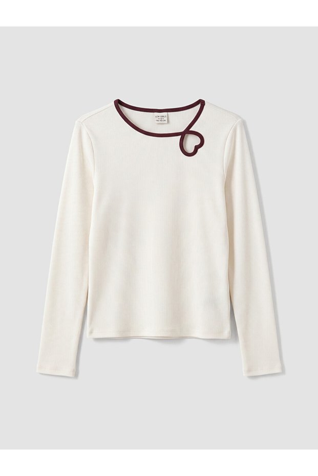 Esvab • Modern & Distinctive Zero Roba Collar Heart Detailed Girls' T-Shirt