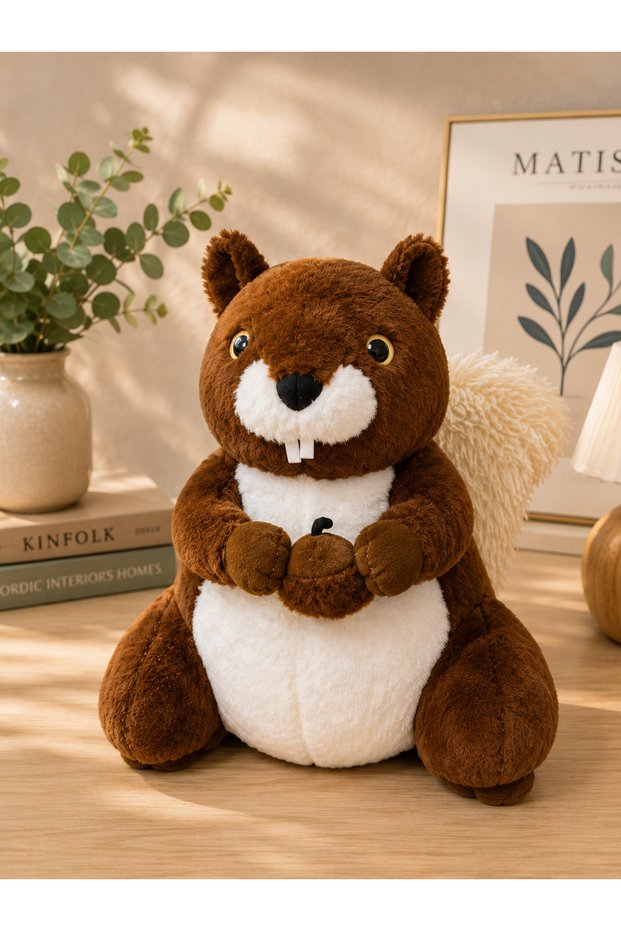 Si̇nco 38 cm Plush Squirrel – Cute, Soft and Fluffy Decorative Toy