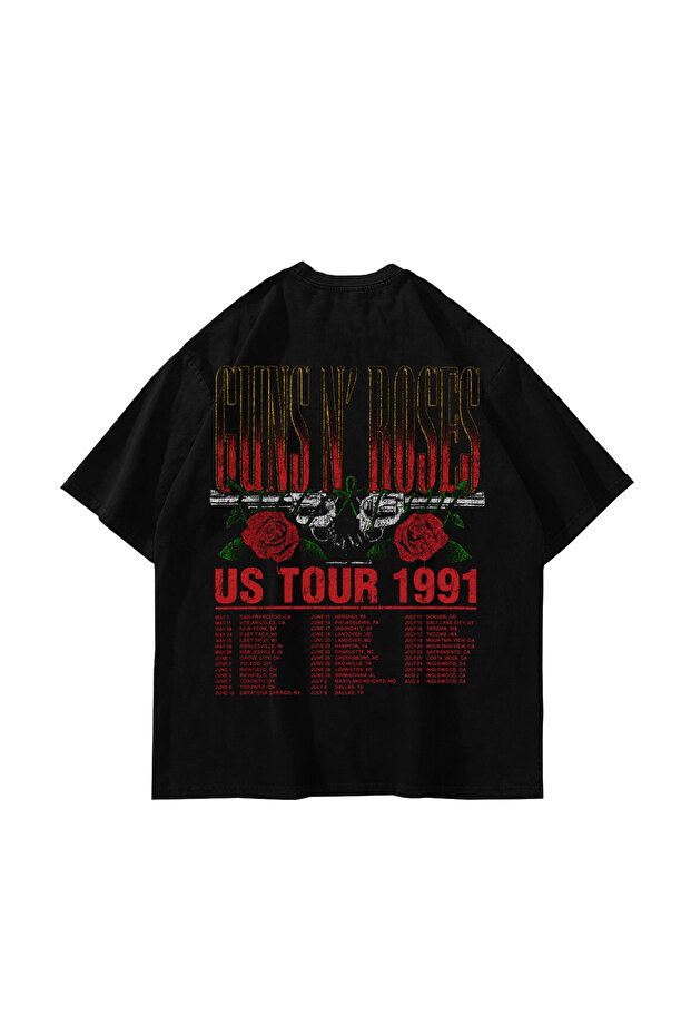 Guns N' Roses Us Tour 1991 Back Printed Black Oversize Tshirt