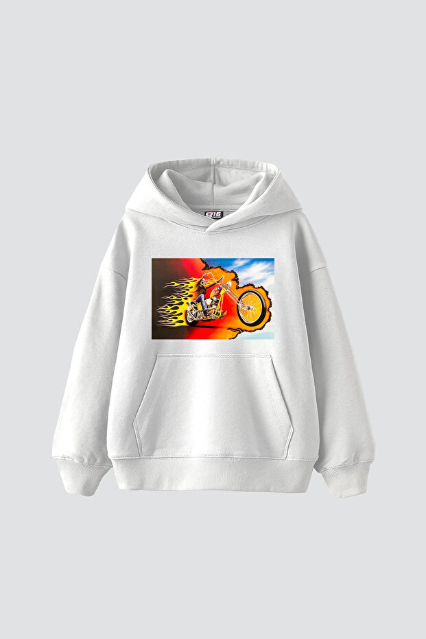 Ghost Rider Printed Oversize Unisex White Hoodie