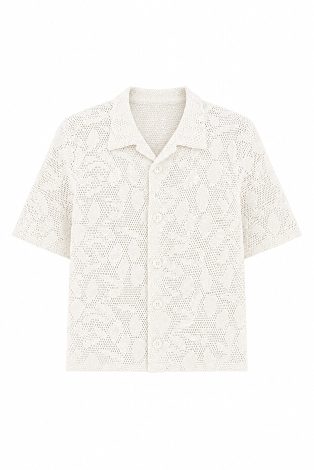 Patterned Ecru Shirt Knitwear
