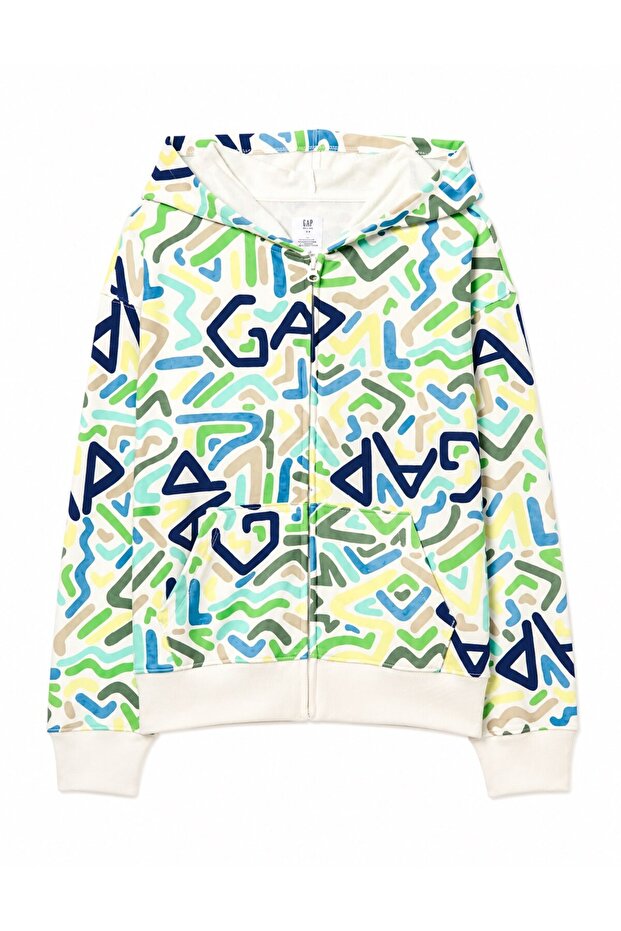 Gap Boys' Relaxed Fit Geometric Printed Zippered Cardigan 6-16 Years Multicolor
