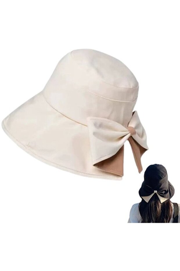 Women's foldable bucket hat off-white 54-60cm wide brim UV.