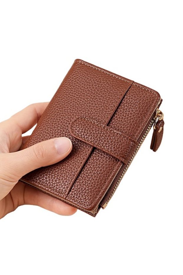 Women's red zipper wallet slim PU coin/card slots.