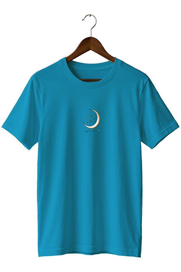 Minimal Crescent and Star Printed Unisex T-Shirt Crew Neck Cotton Casual Basic T-Shirt