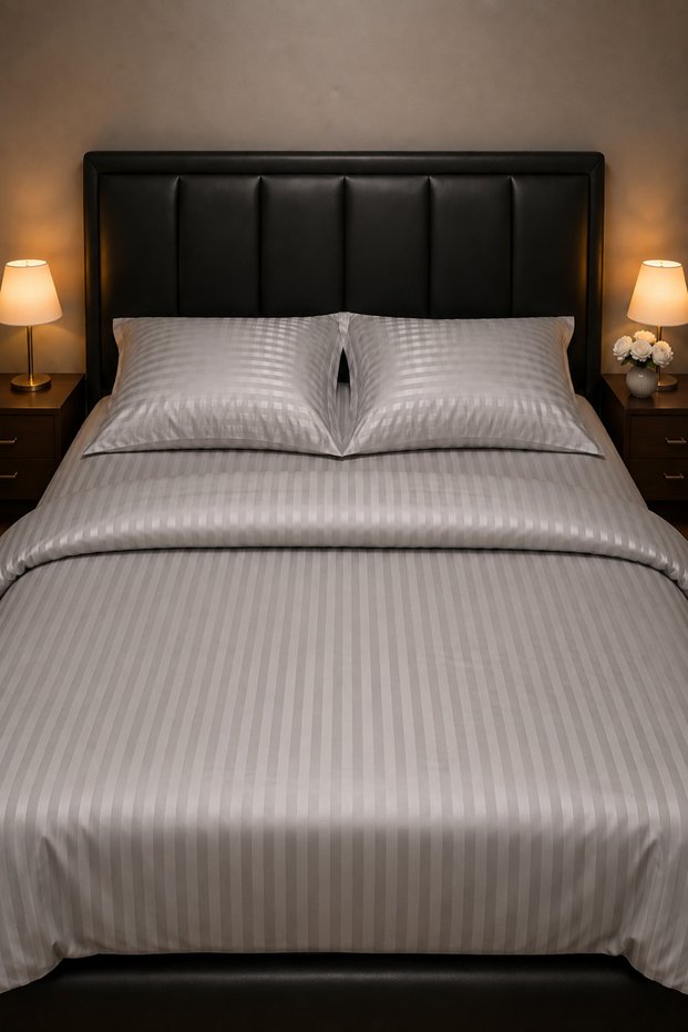 Striped Micro Satin Duvet Cover Set Double – 200×220 cm Duvet Cover / 160×200×30 cm Fitted Sheet / 2 Pieces 50×70 cm Pillowcases