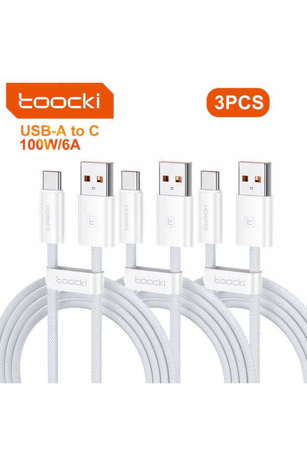 toocki 1.5m 3PCS Toocki 3pcs USB Type C Cable 100W 6A Fast Charging for iPhone 17 16 Samsung Huawei