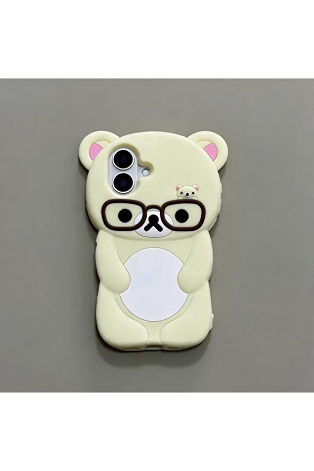 iPhone 16 1 Lovely 3D Cartoon Glasses Bear Phone Case For iPhone SE 2 3 7 8 Plus 11 12 13 14 15 16 P