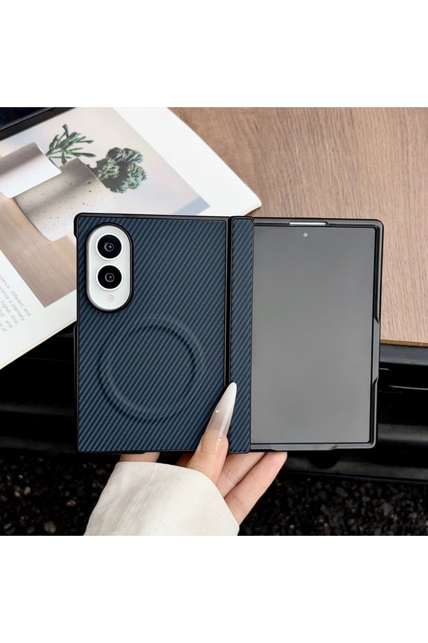 Galaxy Z Fold 8 Blue Skin Feel Carbon Fiber Leather Case for Samsung Galaxy Z Fold 8 Ultra 7 6 5 4 M